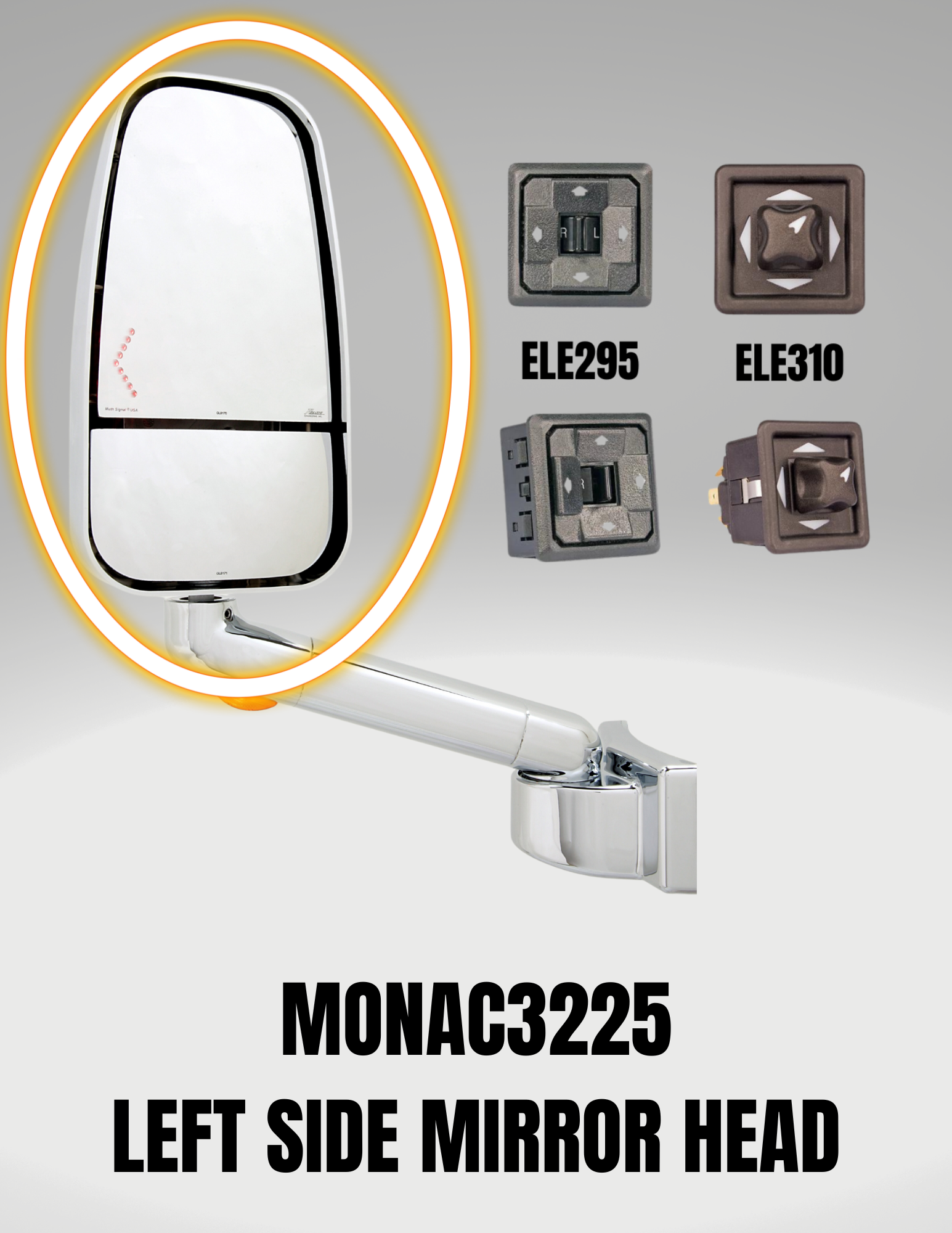 Monaco/Holiday Rambler Chrome Left Side 1750 Series Replacement Mirror Head W/LED (MONAC3225)