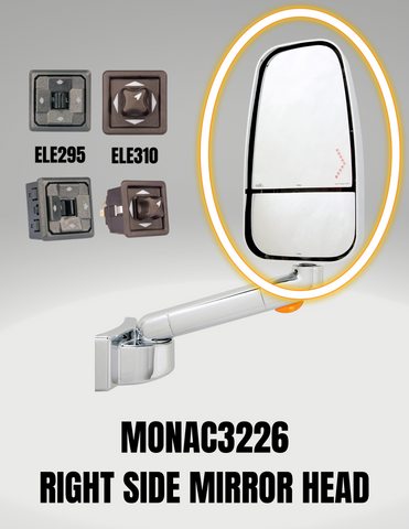 Expedited  Monaco/Holiday Rambler Chrome Right Side 1750 Series Replacement Mirror Head W/LED (MONAC3226)