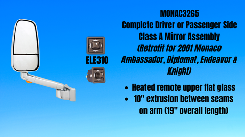 Expedited MONAC3265 Chrome LH or RH Complete Retrofit Mirror Assembly