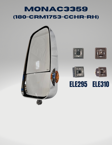 Expedited Monaco/Holiday Rambler Chrome 1750 Series Replacement Right Hand Mirror Head w/Side Marker Light (MONAC3359)