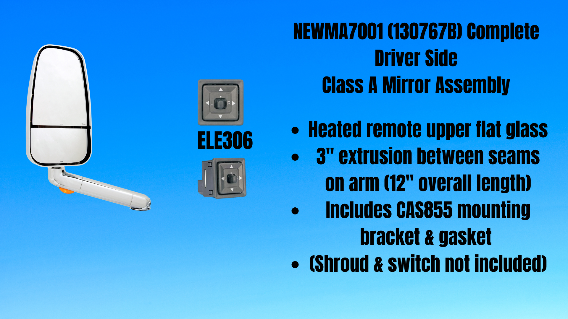 Expedited NEWMA7001 Chrome LH Complete Mirror Assembly