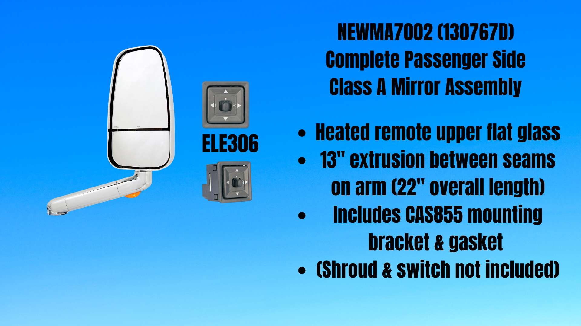 Expedited NEWMA7002 Chrome RH Complete Mirror Assembly