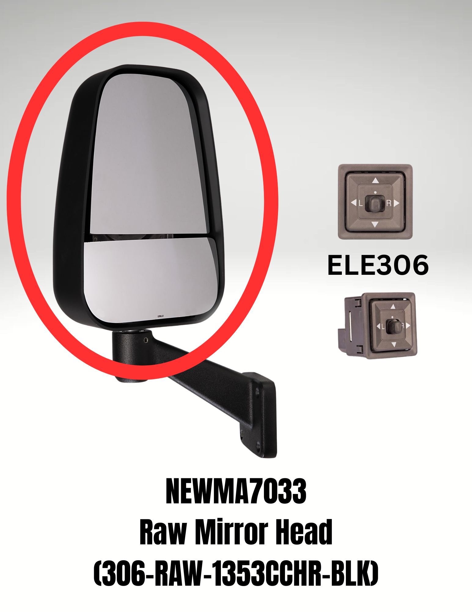Expedited NEWMA7033 Raw Heated Remote Mirror Head (306-RAW-1353CCHR-BL ...