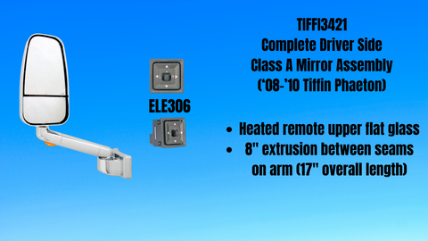 Expedited TIFFI3421 Complete LH Mirror Assembly ('08-'10 Tiffin Phaeton)