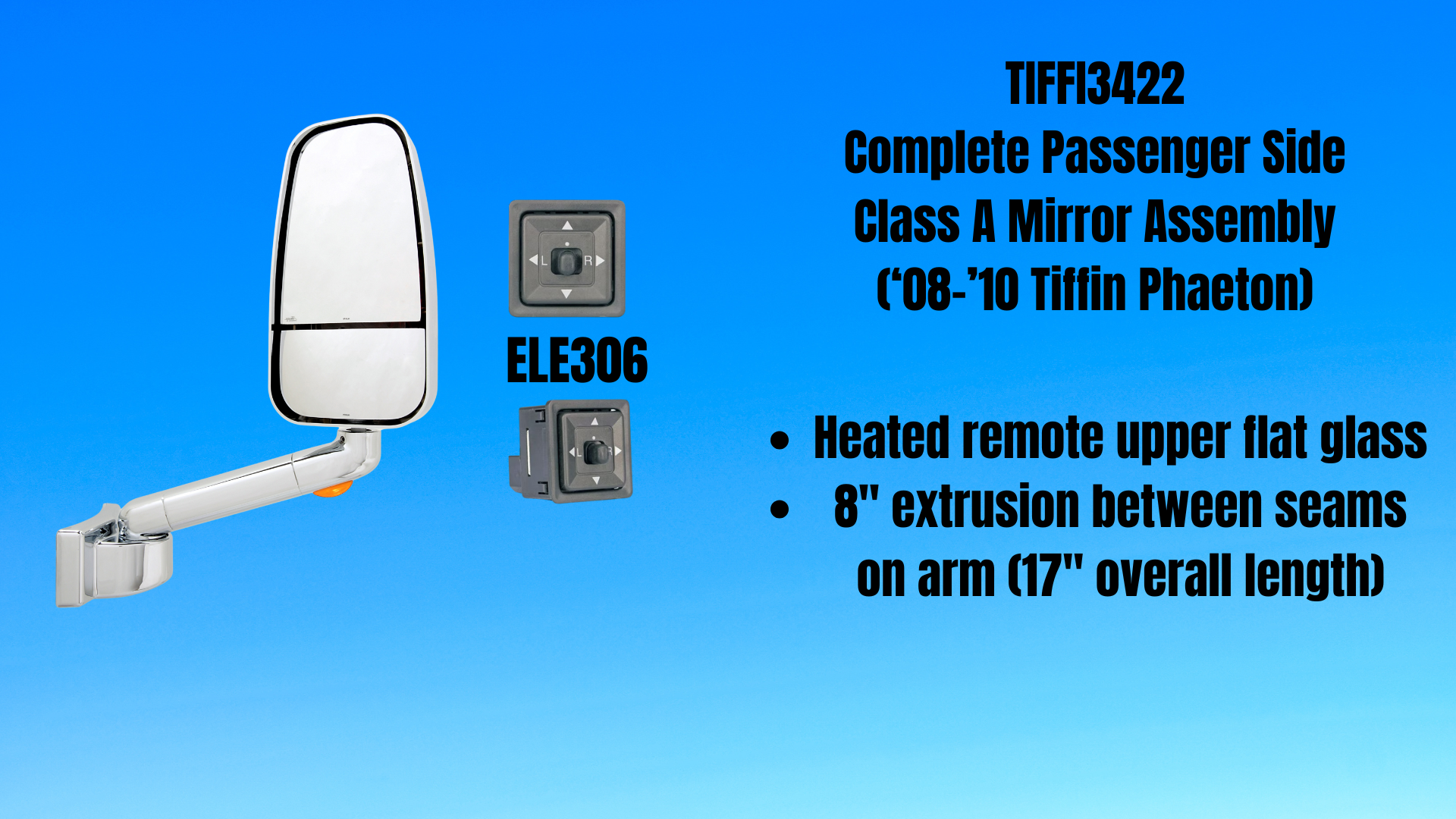 Expedited TIFFI3422 Complete RH Mirror Assembly ('08-'10 Tiffin Phaeton)