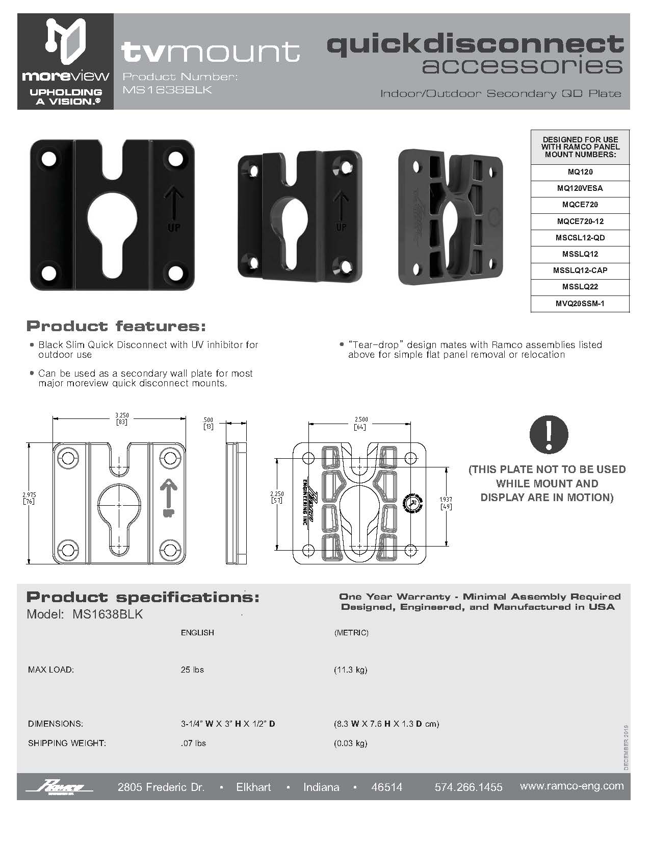 MS1638BLK Accessory Wall Plate – Ramco Engineering, Inc